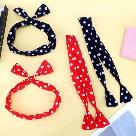 4 Pack Red Black Bow Headband for Women, Polka Dot Wire Headband, Retro Bandana - Picture 7 of 8